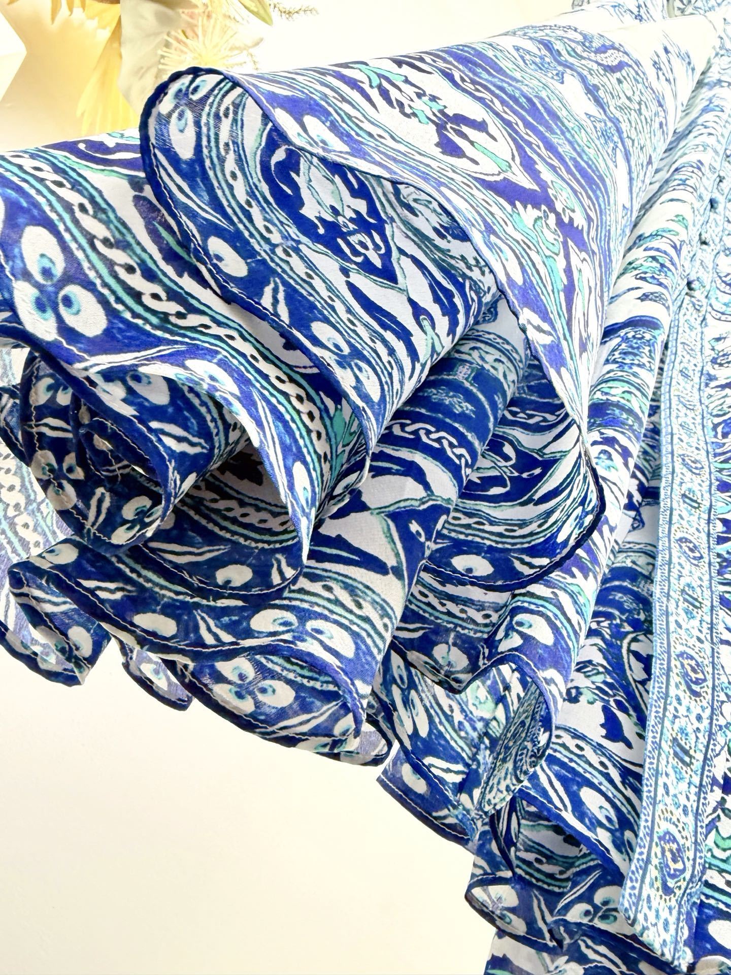 Autumn/Winter Silk Printed V-Neck Long Dress