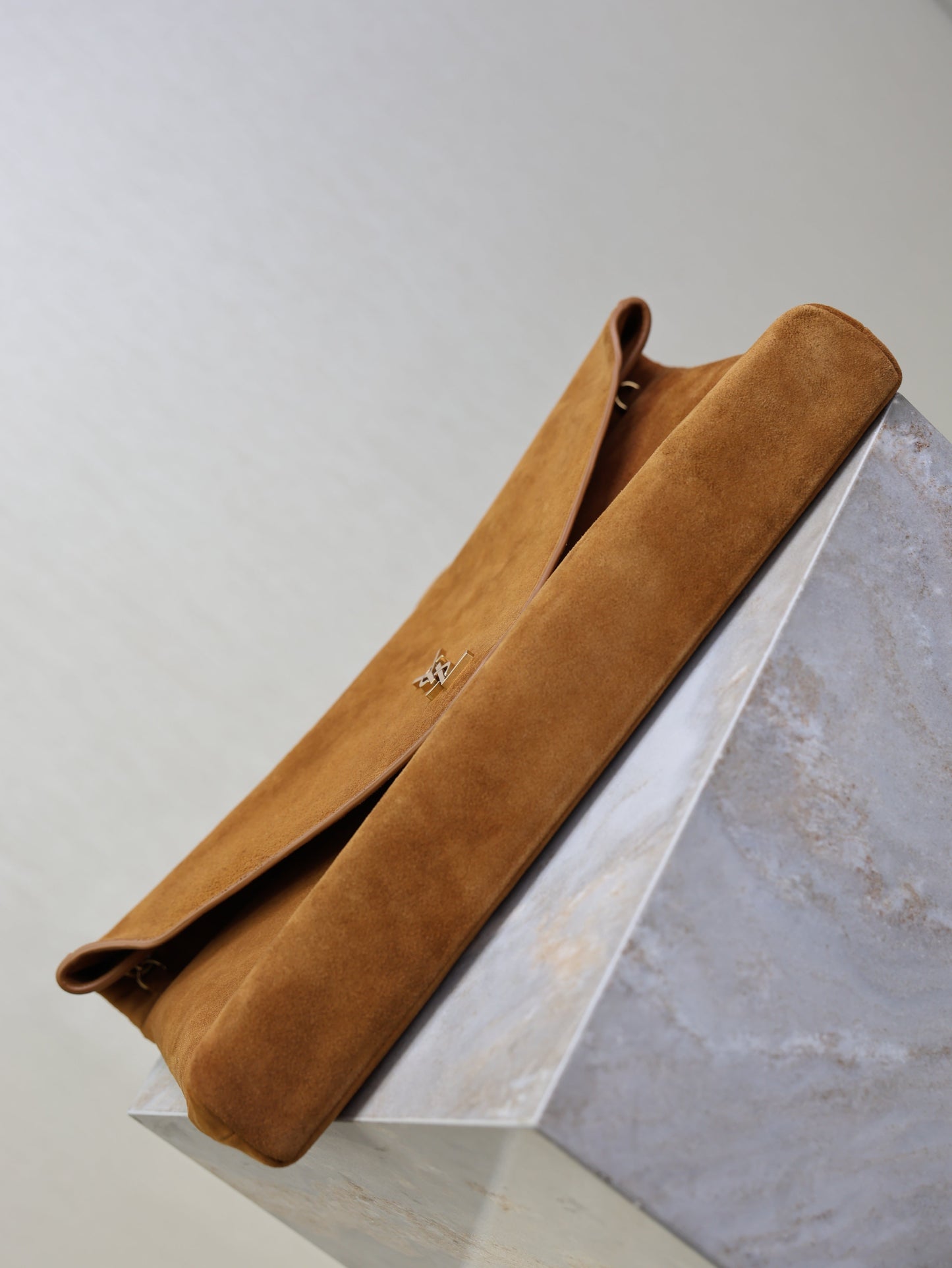 sl Cassandre Suede Pouch on Chain – Brown