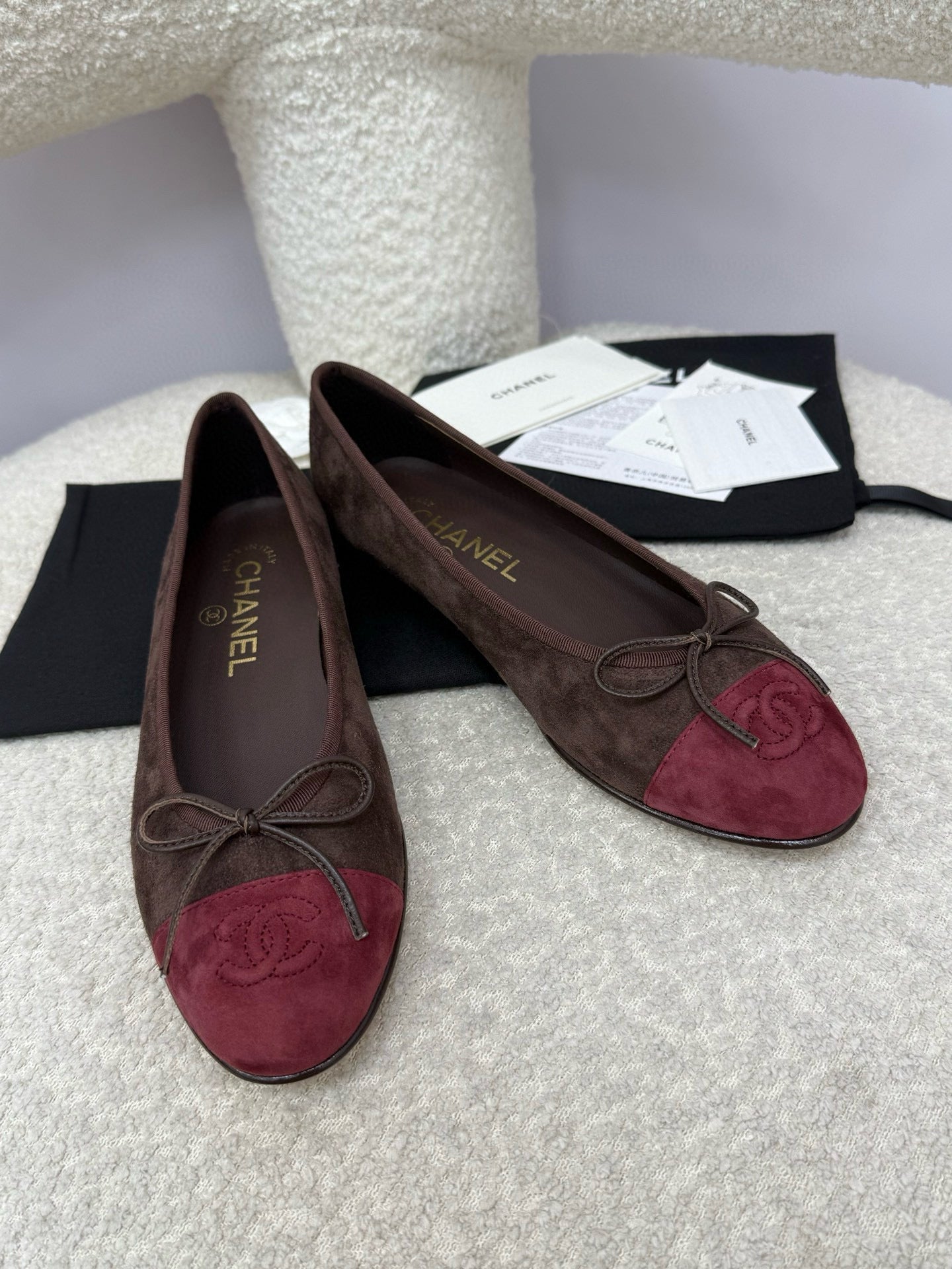 CC 25A Ballet Flat Chocolate Dark Red Suede