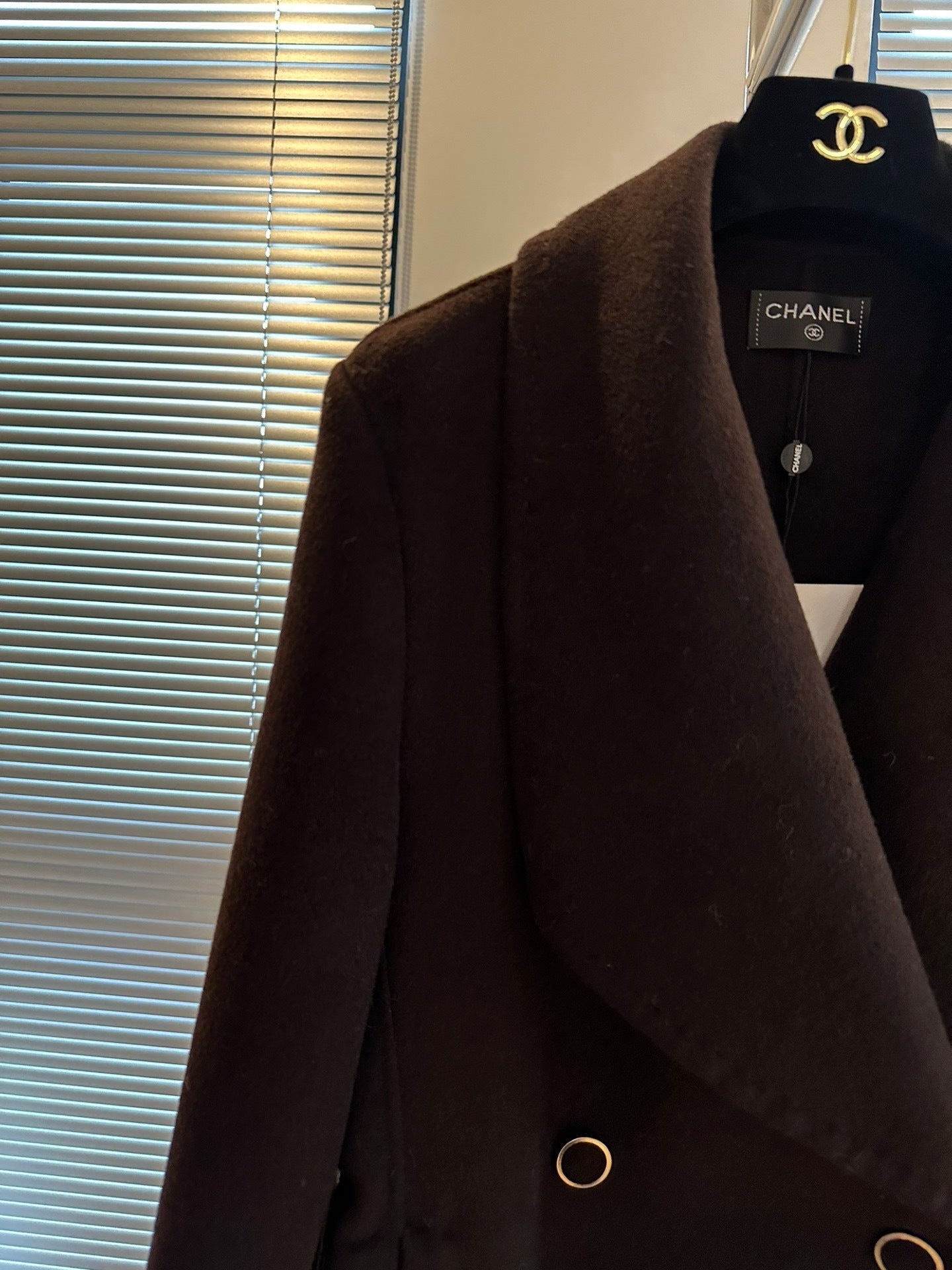 chDark Brown/Black Wool Double-Breasted Coat
