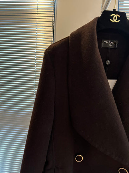 chDark Brown/Black Wool Double-Breasted Coat