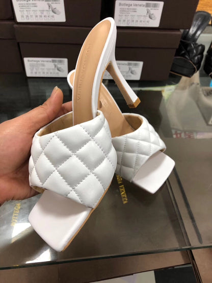 BV Women’s 2020 Spring Embroidered Sheepskin High-Heeled Slippers