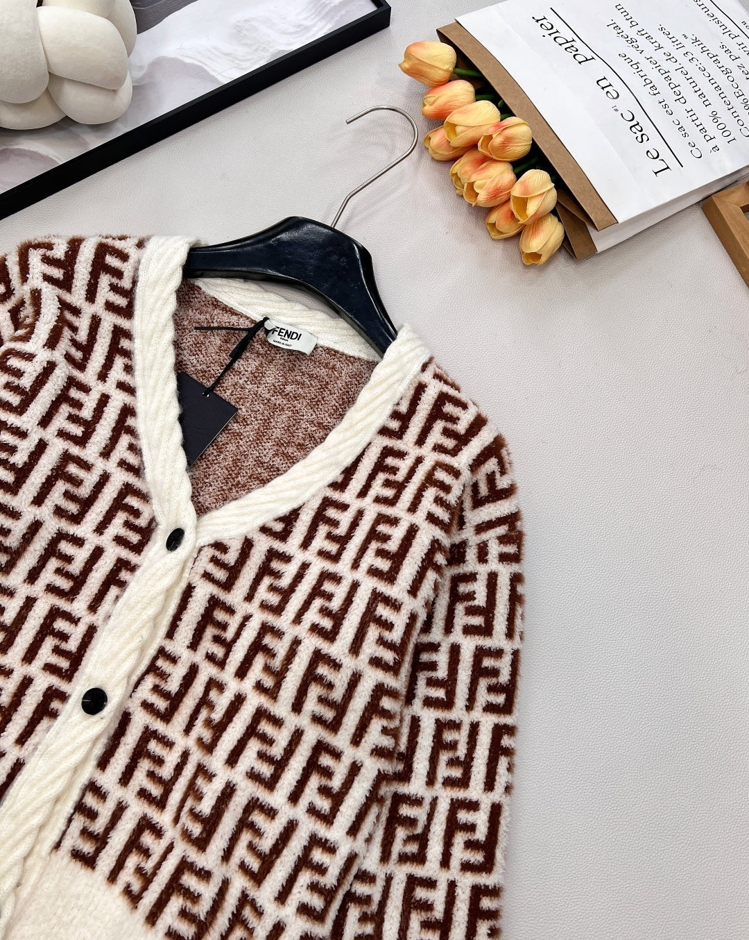 Kids Beige & White Classic Cotton Cardigan