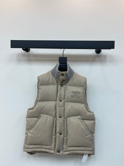 Ribbed Stand Collar Color-Blocked Cotton Vest