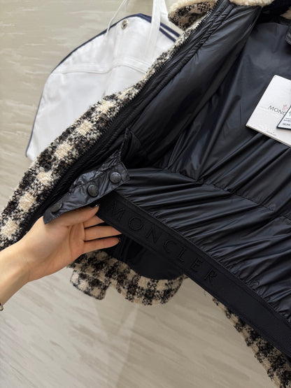 Black & White Checkered Tweed Bomber Jacket