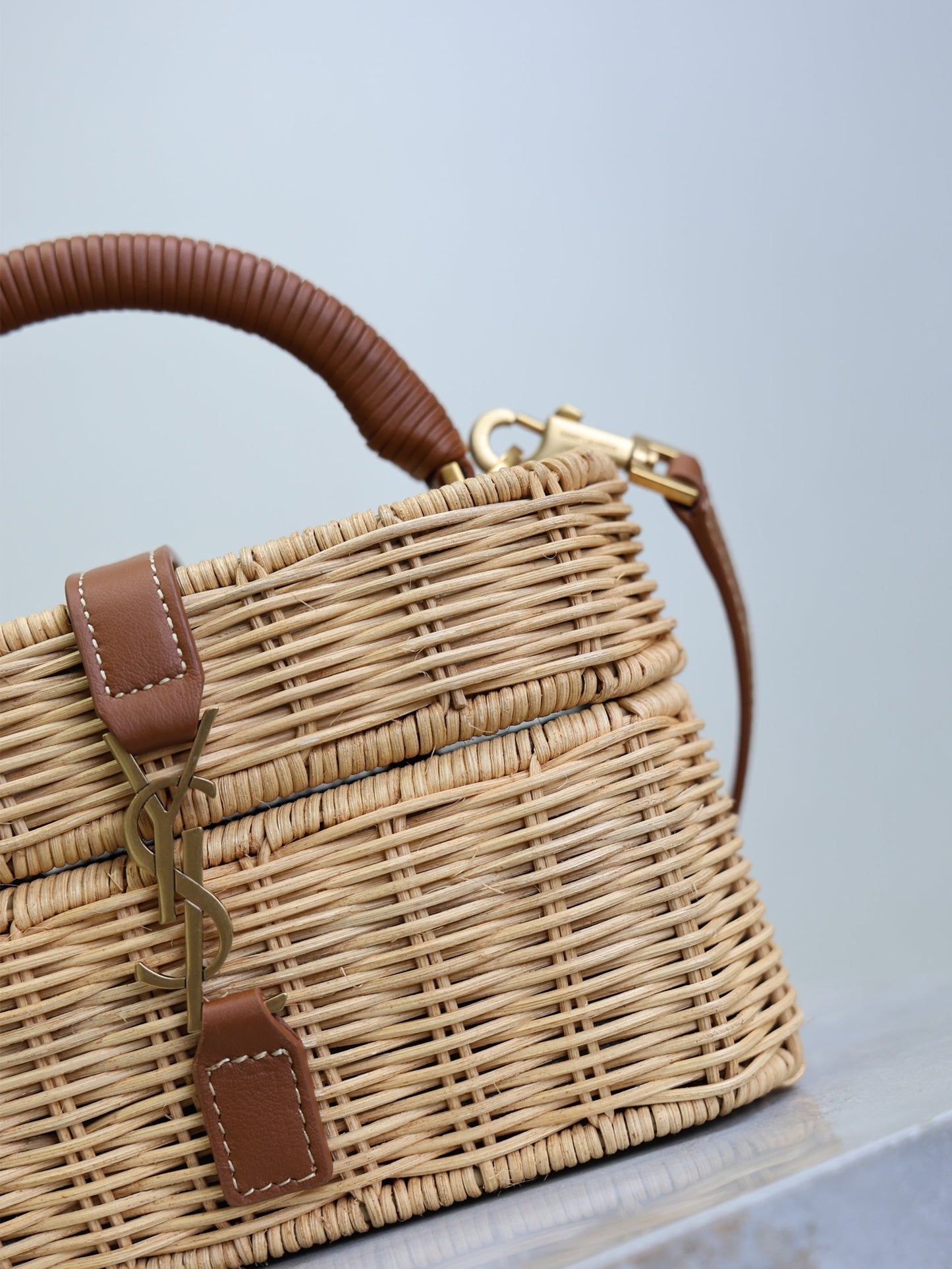 Saint Laurent YSL Vanity Bag in Raffia Wicker