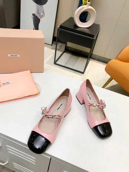 Mi iu 2021 Square Toe Chunky Heel Shoes