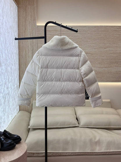 White Puffer Jacket with Luxurious Fur Collar
