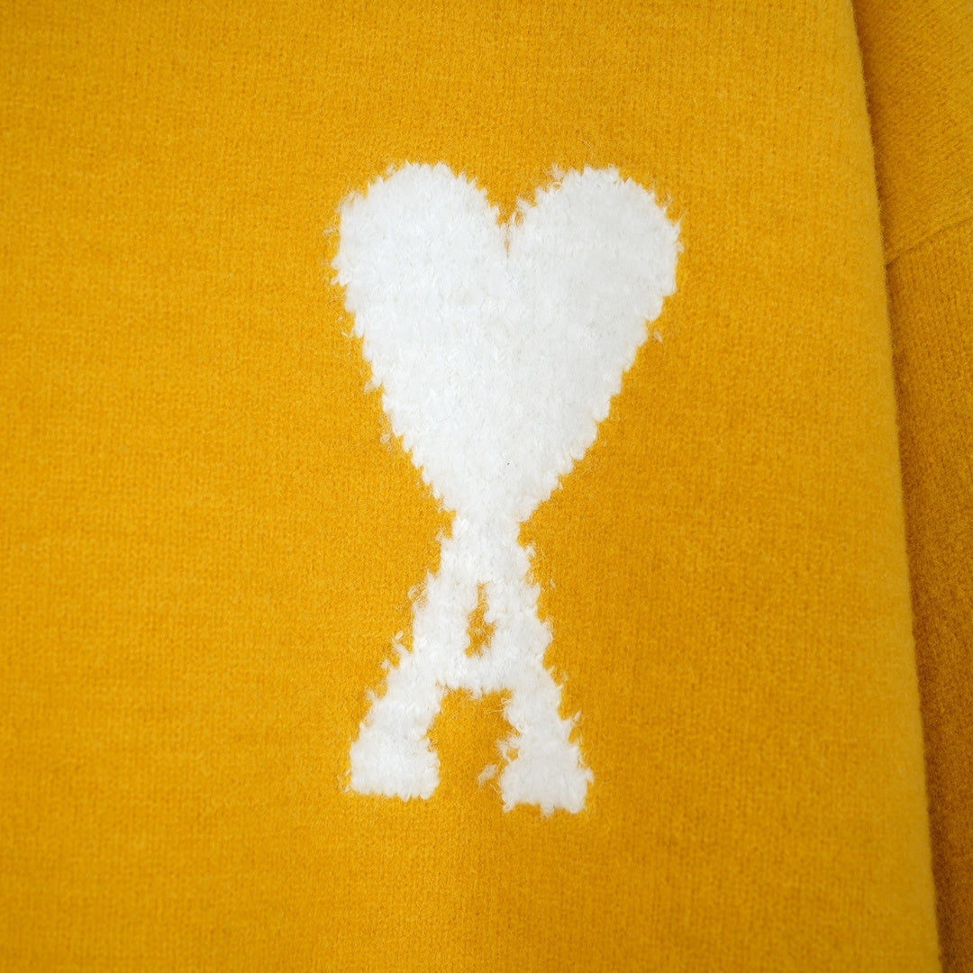 A Alpaca Wool White Heart Crewneck Sweater Unisex