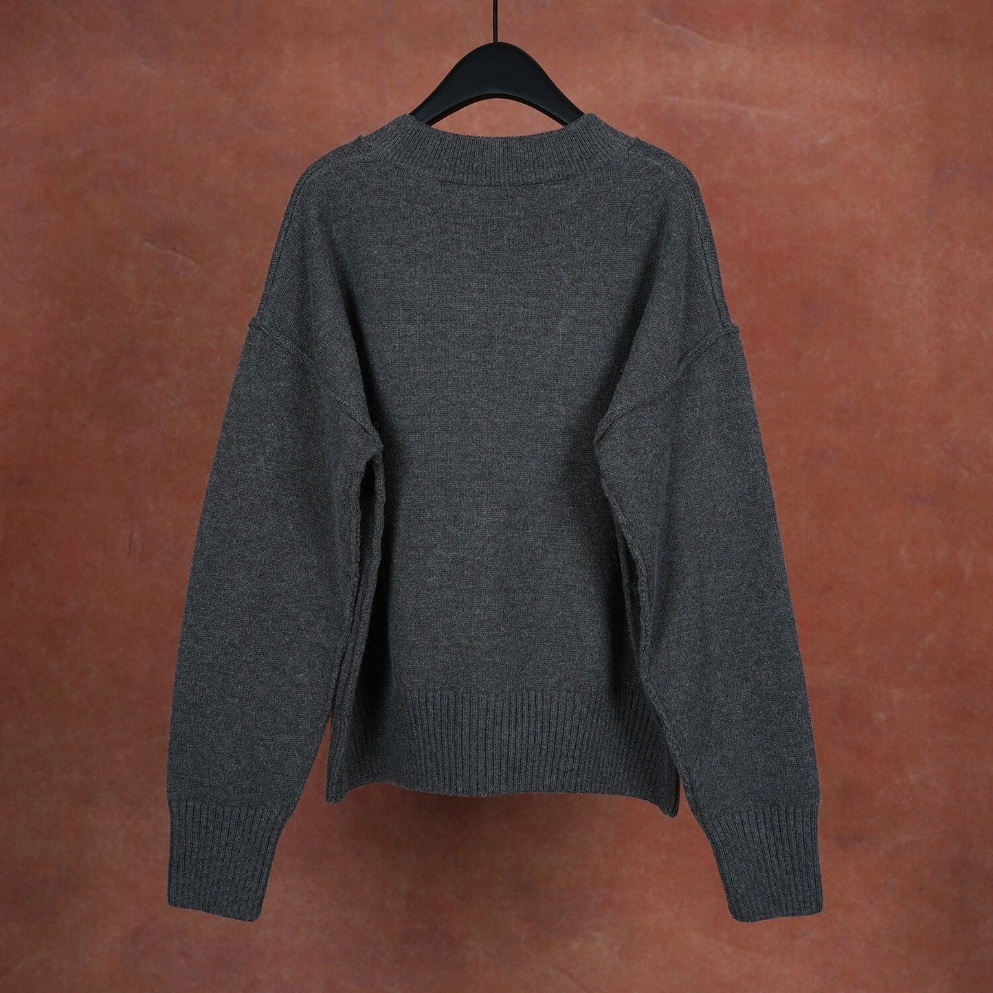 A Wool Black Heart V-Neck Knit Cardigan Unisex Loose Fit