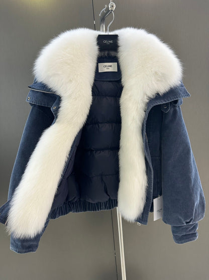 Winter Down Jacket with Imported White Fox Fur Collar