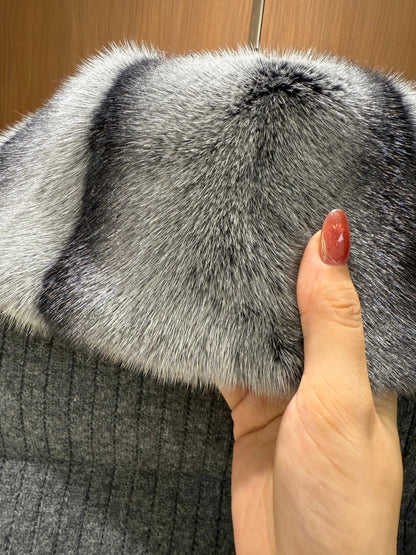 BC Mink-Collar Cashmere Knit Down Jacket