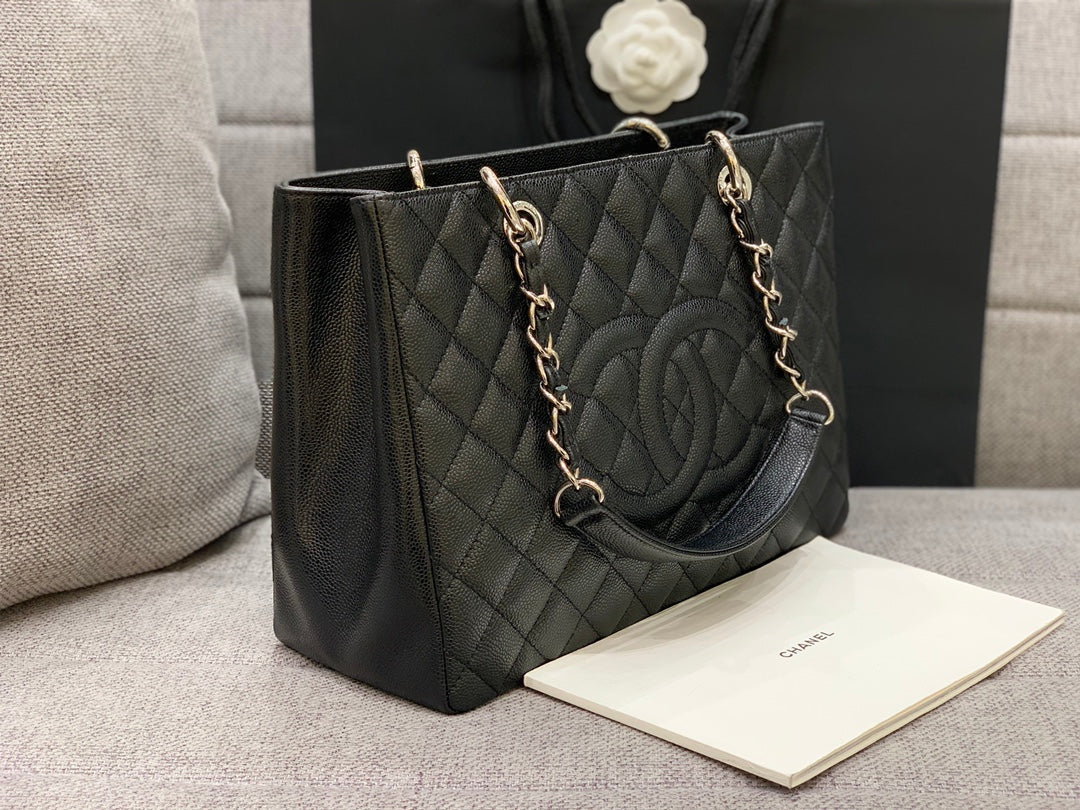 CC Grand Shopping Tote Bag 34cm Black Caviar Silver Hardware