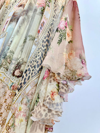 High-Neck Ruffled Batwing Sleeve Loose Long Dress