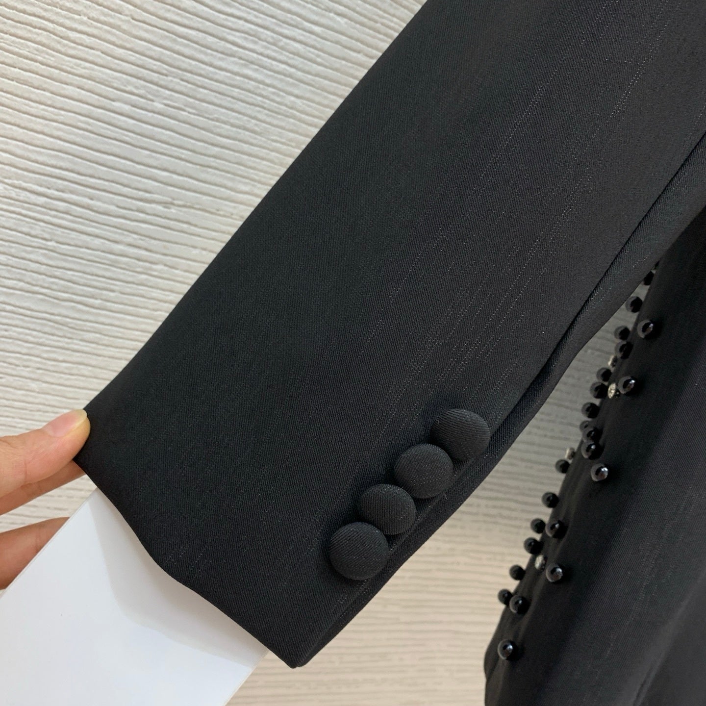 Ostrich Feather Trim Beaded Bee Suit Jacket Double-Breasted