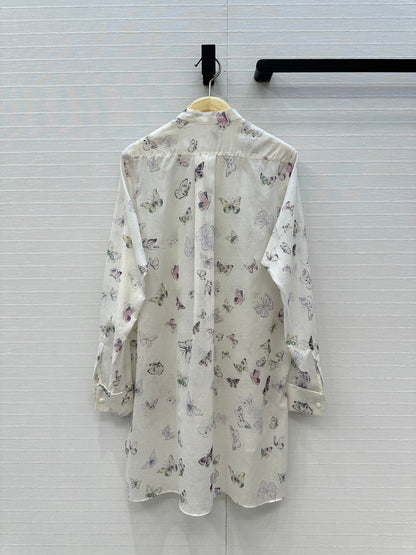 D Butterfly Print Silk-Cotton Shirt Early Spring