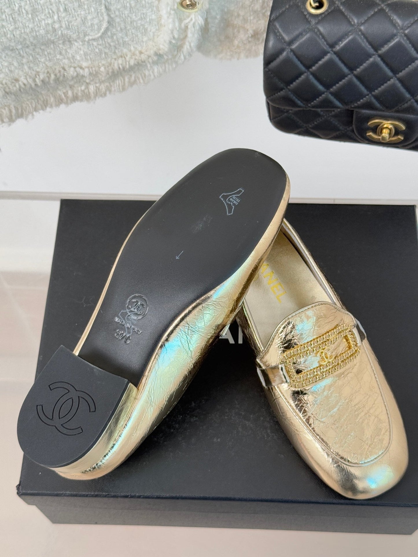 CH 25C Double C Chain Buckle Chunky Heel Loafers