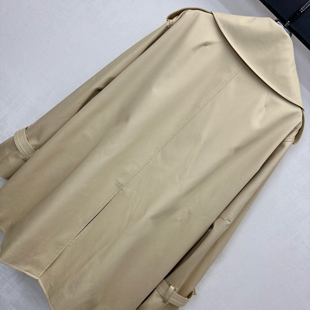 Beige Double-Breasted Cotton Trench Coat