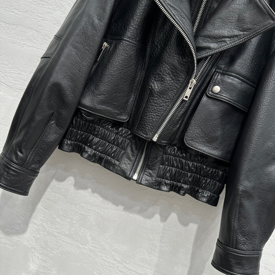 Early Spring Punk Bubble Leather Lambskin Motorcycle Jacket