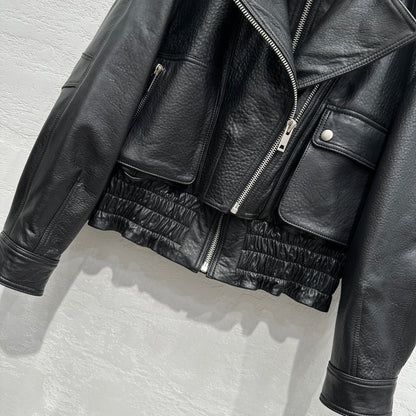 Early Spring Punk Bubble Leather Lambskin Motorcycle Jacket