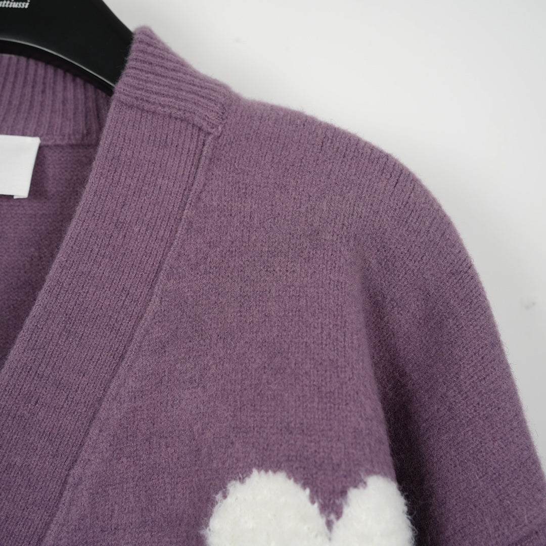 A Alpaca Wool White Heart Cardigan Unisex Loose Fit