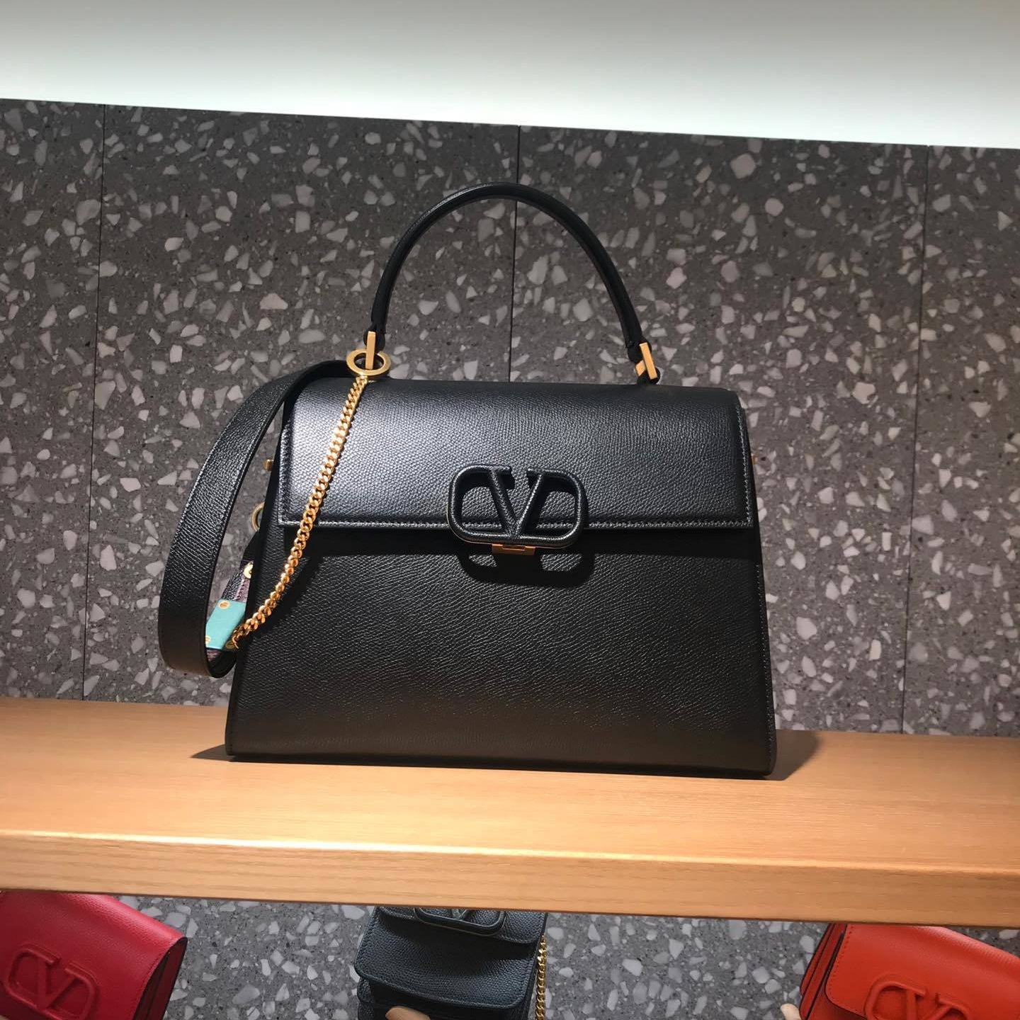 Val Small VSLING Grainy Calfskin Handbag