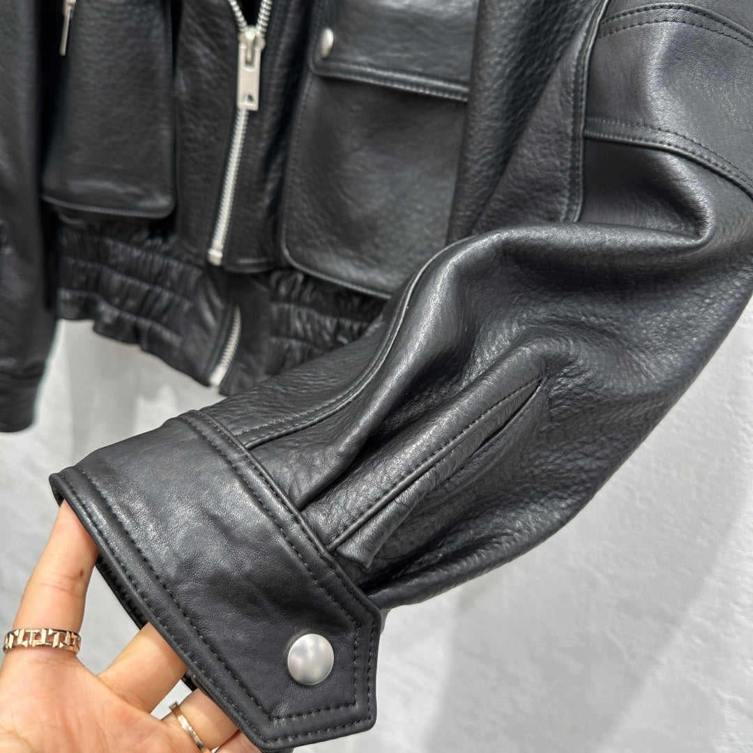 Early Spring Punk Bubble Leather Lambskin Motorcycle Jacket
