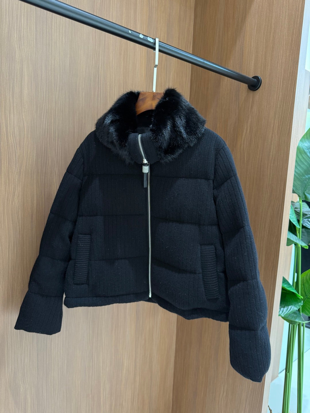 BC Mink Collar Cashmere Knit White Goose Down Jacket