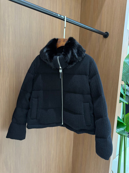 BC Mink Collar Cashmere Knit White Goose Down Jacket