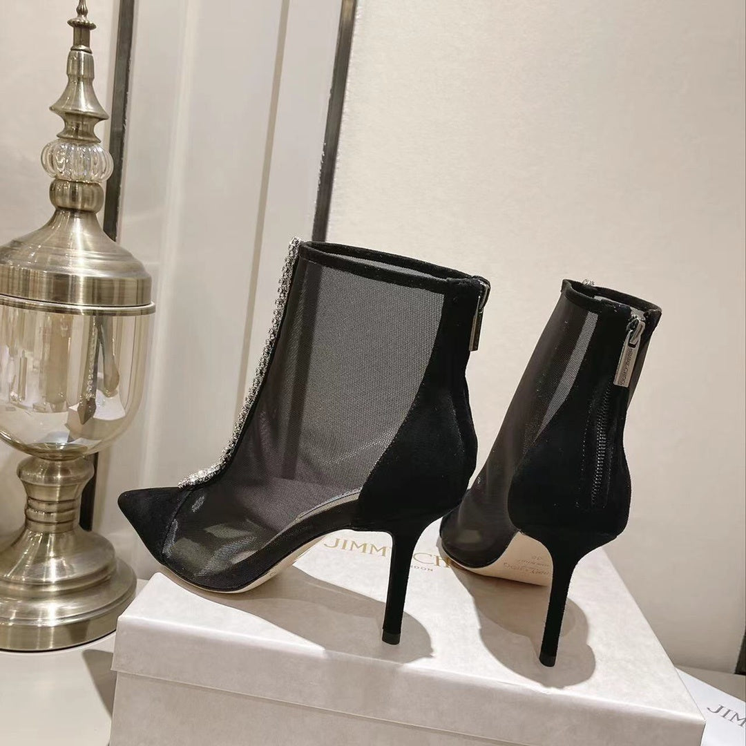 W204 Autumn/Winter Lace Rhinestone High-Heeled Boots