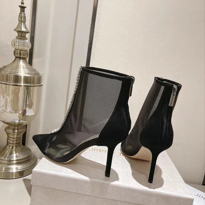 W204 Autumn/Winter Lace Rhinestone High-Heeled Boots