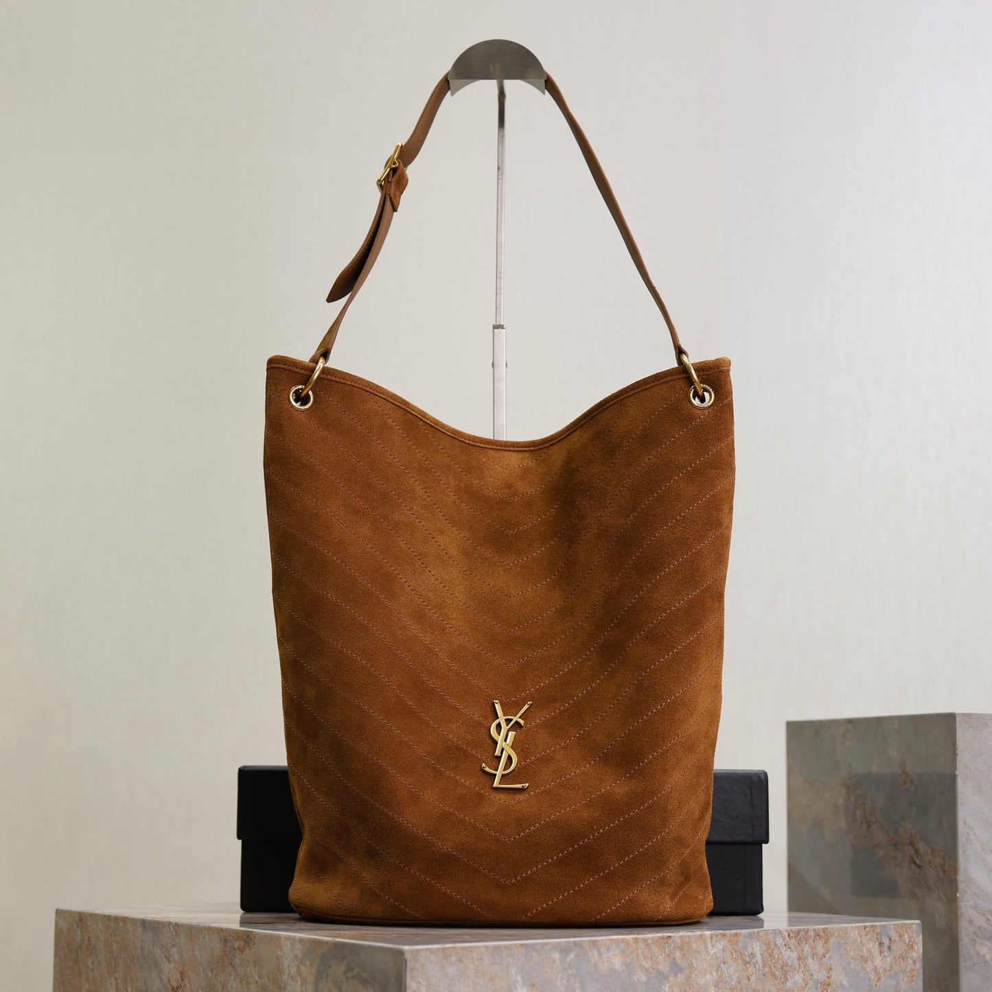 St Niki Suede Bucket Bag in Brown
