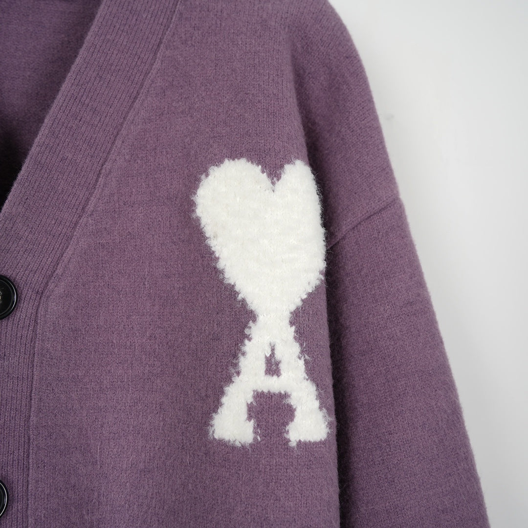 A Alpaca Wool White Heart Cardigan Unisex Loose Fit