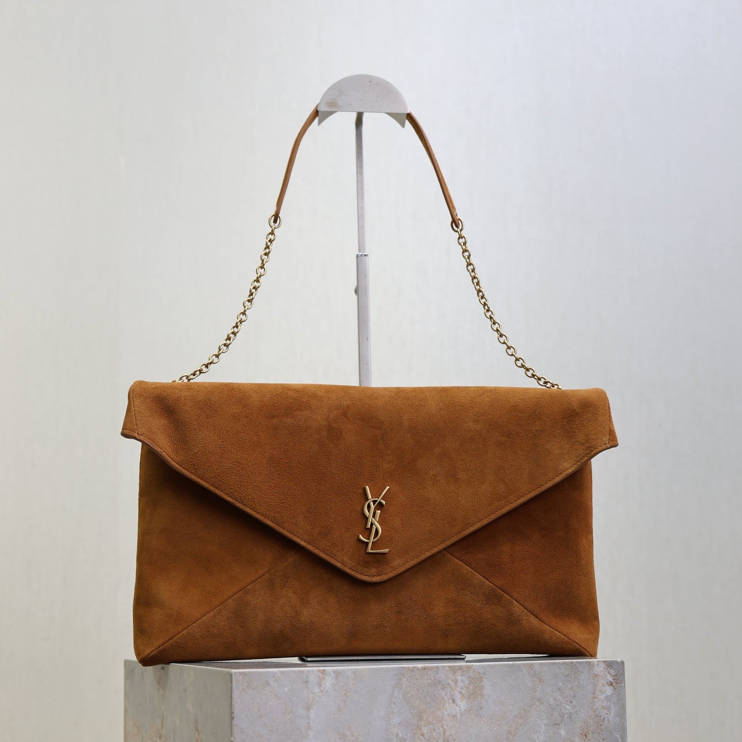 sl Cassandre Suede Pouch on Chain – Brown