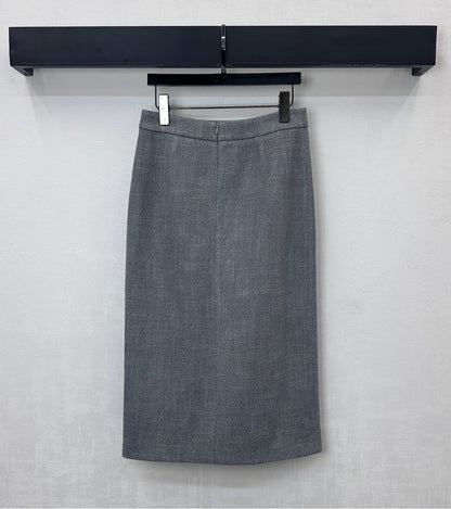 Winter Wool Dress Jacket & Skirt Set Round Neck