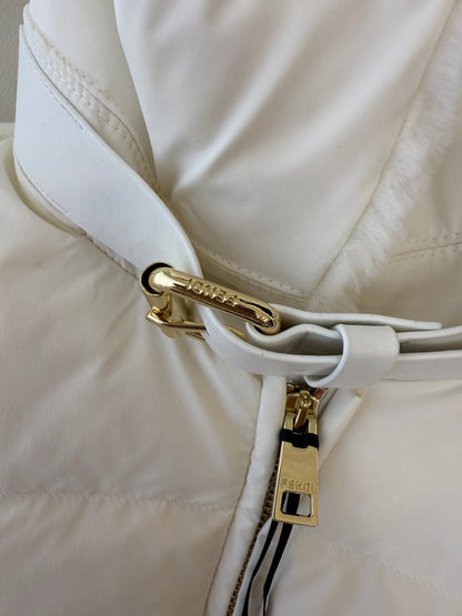 White Puffer Jacket with Luxurious Fur Collar