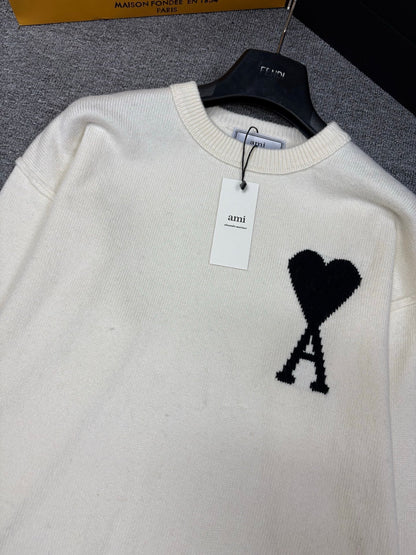 Winter Knit Crew Neck Pullover Heart & Letter A Jacquard
