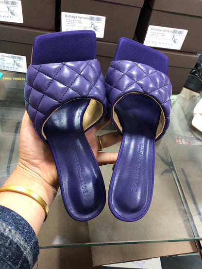 BV Women’s 2020 Spring Embroidered Sheepskin High-Heeled Slippers