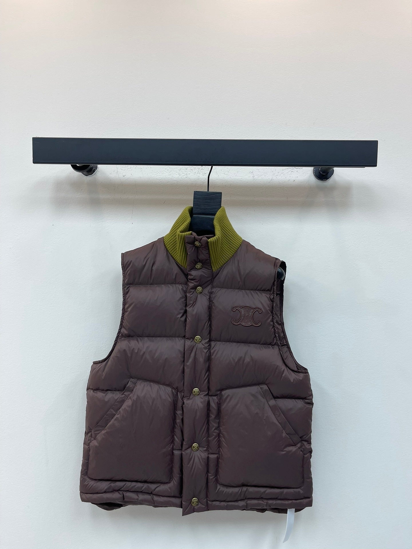 Ribbed Stand Collar Color-Blocked Cotton Vest