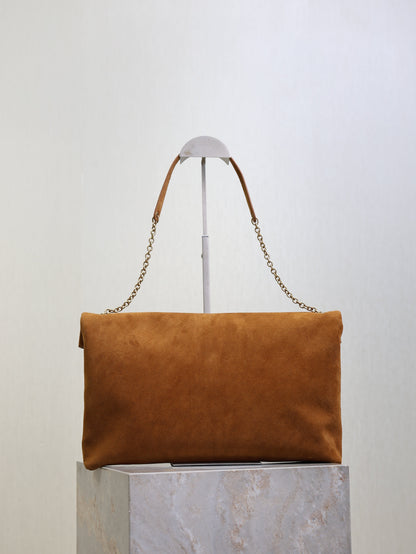sl Cassandre Suede Pouch on Chain – Brown