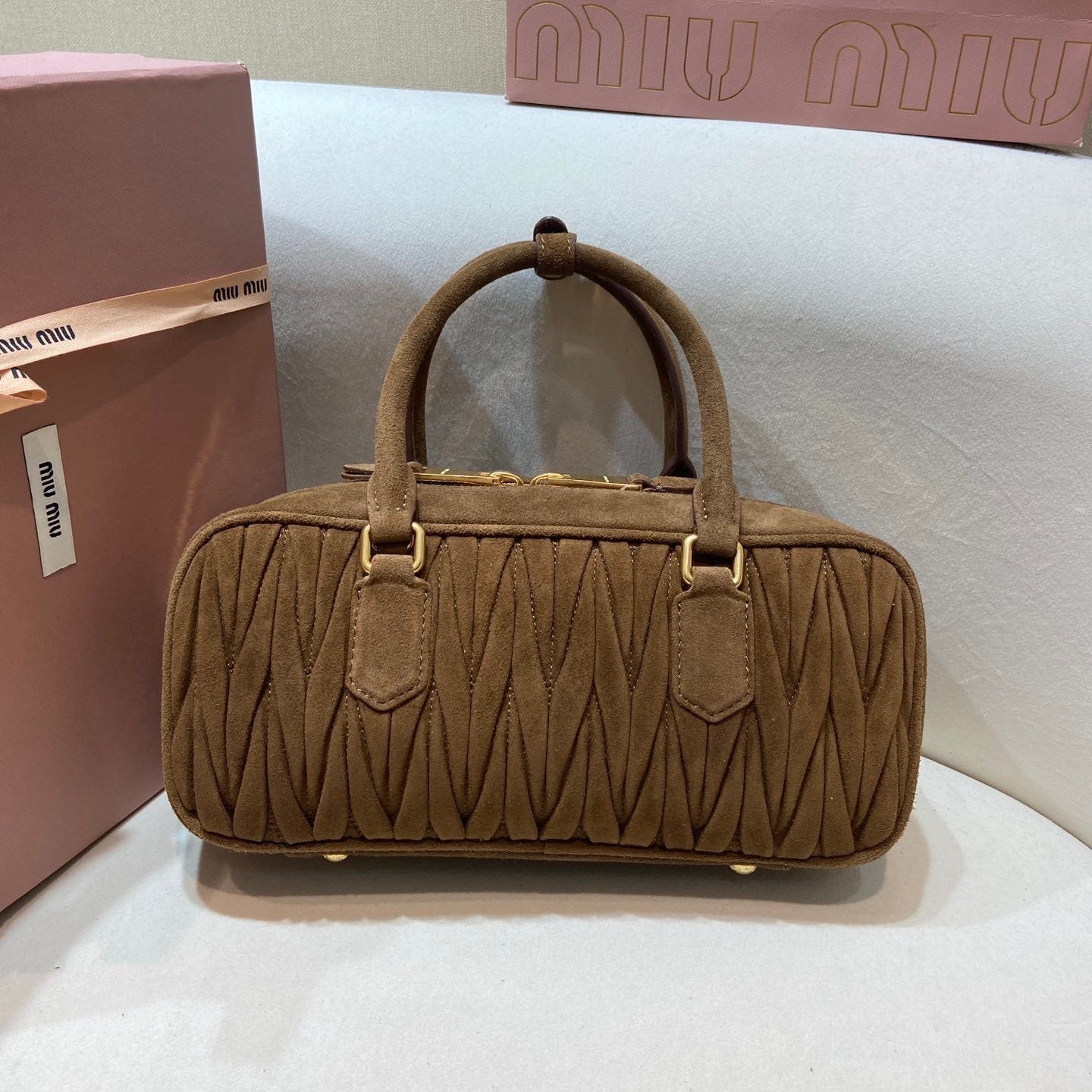 MM Arcadie Matelassé Suede Top Handle Bag