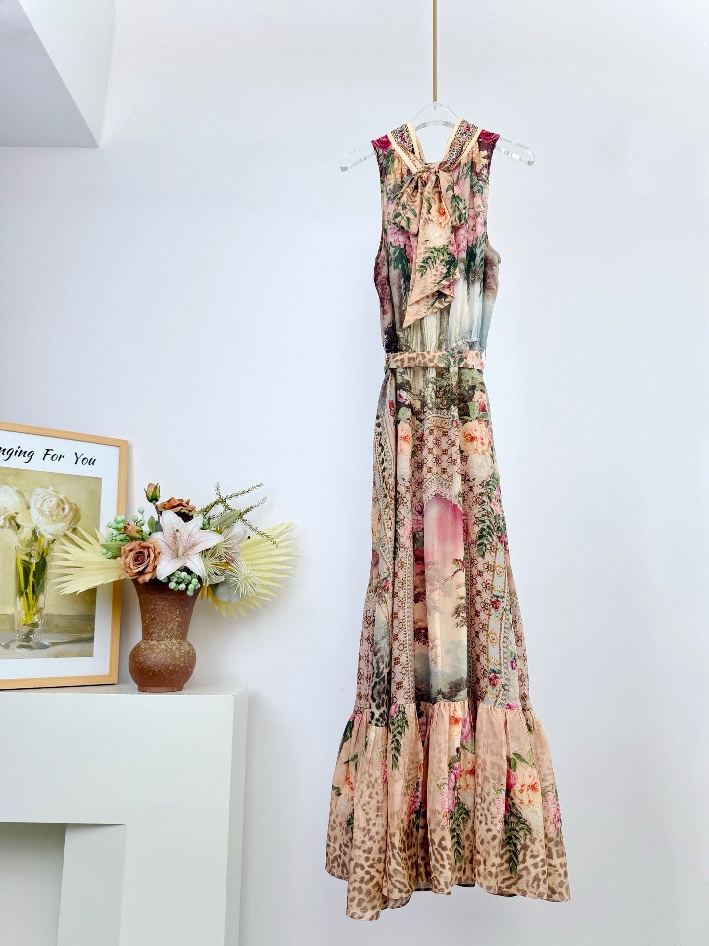Silk Printed Tie-Tie Sleeveless Vest Dress