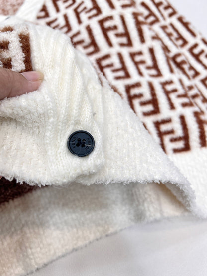 Kids Beige & White Classic Cotton Cardigan