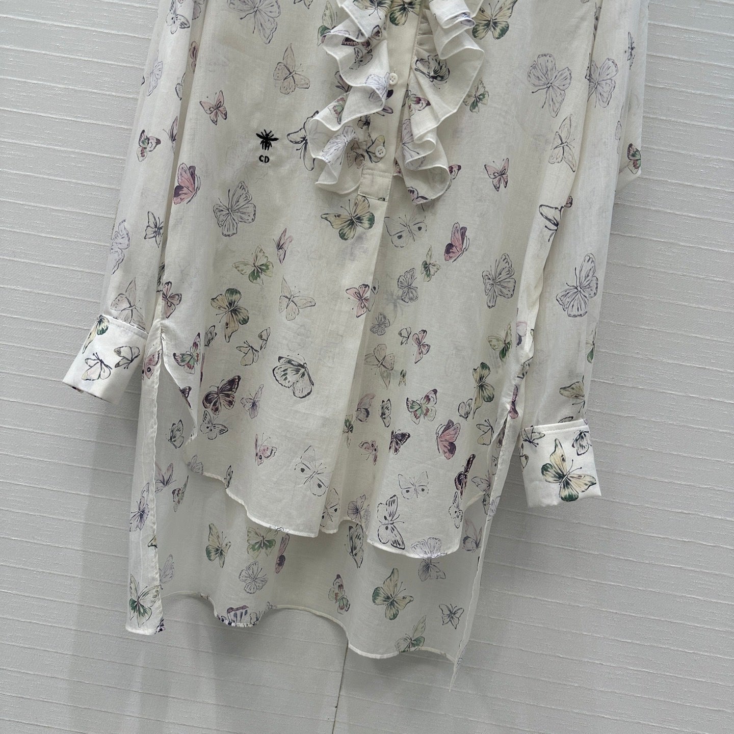 D Butterfly Print Silk-Cotton Shirt Early Spring