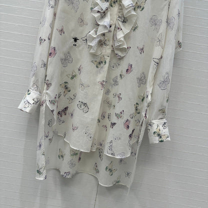 D Butterfly Print Silk-Cotton Shirt Early Spring
