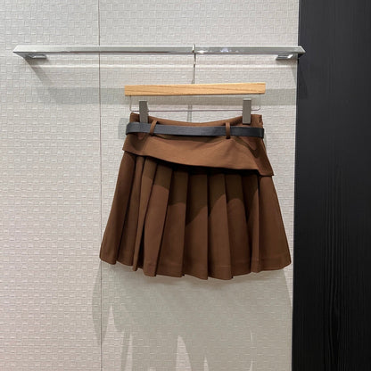 Patchwork Ruffled Pleated Midi Skirt Faux Two-Piece