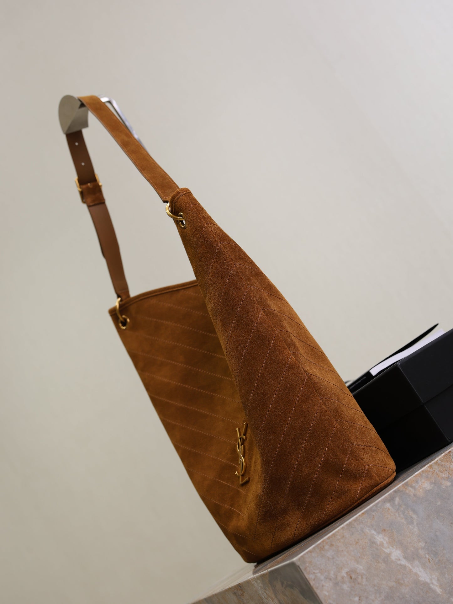 St Niki Suede Bucket Bag in Brown