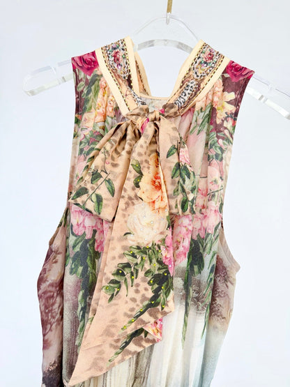 Silk Printed Tie-Tie Sleeveless Vest Dress