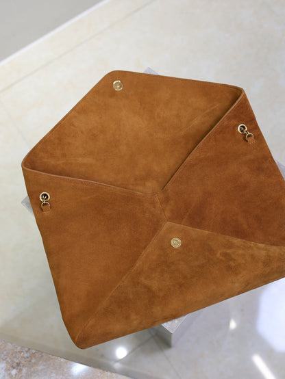 sl Cassandre Suede Pouch on Chain – Brown