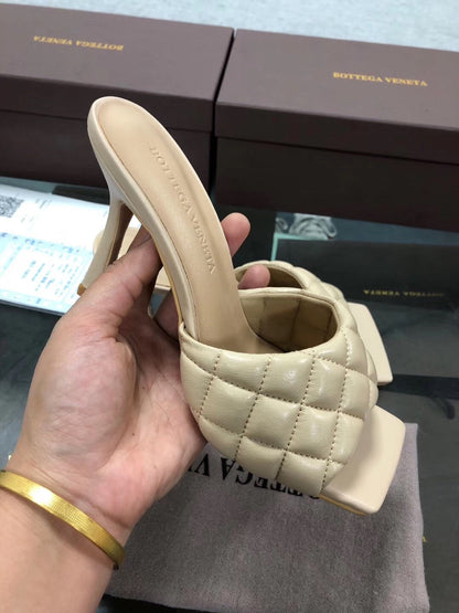 BV Women’s 2020 Spring Embroidered Sheepskin High-Heeled Slippers